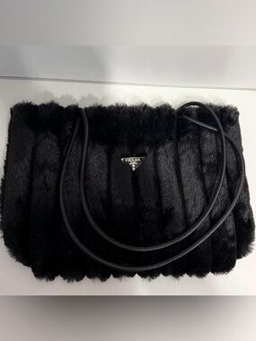 Prada black Fur Tote Bag with Silver Handles